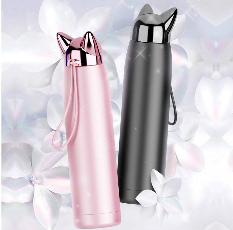 Cat Ears Lid Stainless Steel Water Bottle Bottles & Shakers Fitness Accessories cb5feb1b7314637725a2e7: Black|Diamond Blue|Gold|Pink
